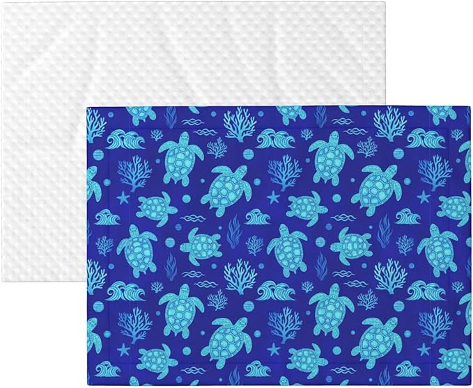 Double Sided Pet Mat for Dog Bed Topper Cat Blanket Furniture Protector, Watercolor Blue Sea Turtle, Reversible Plush with Tactile Dot Pattern for Style Change