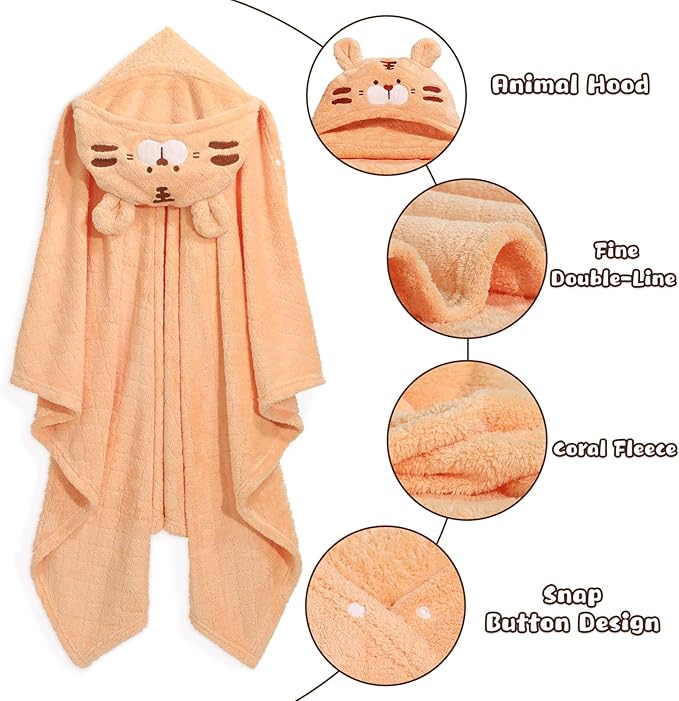 Toddler Bath Towel Hooded Kids Towels Bath Baby Towel with Hood for Boy Girl 0-5 Years, 2-Pack Soft Absorbent Baby Bath Toddler Towels, Large Thick 50''x32'' Pink &Orange Set