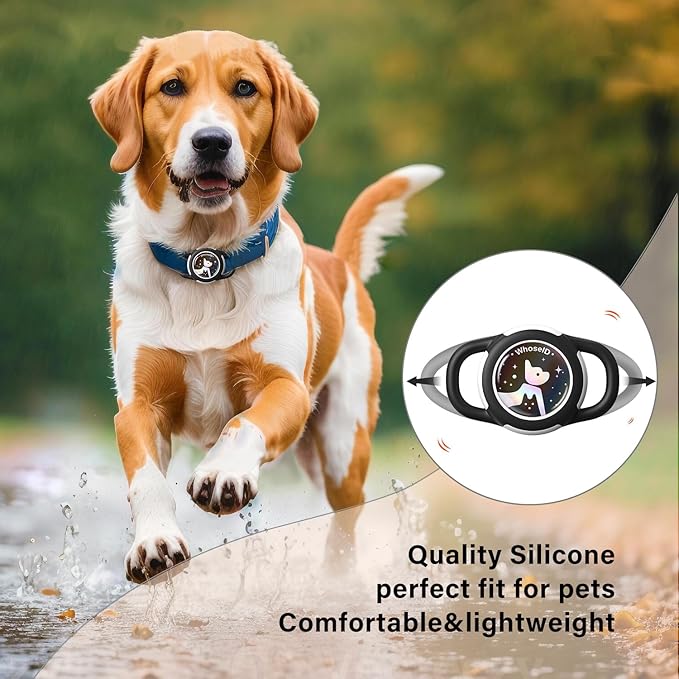 Waterproof Airtag Dog Collar Holder, Silicone & ABS Airtag Holder for Dog & Cat Collars, Ultra-Durable, Lightweight and Protective Airtag Case (Black&Blue-1, Small)