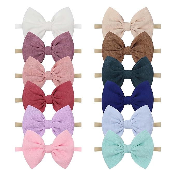 YanJie Baby Girls Nylon Headbands Newborn Bows Handmade Hair Bows Hairbands Hair Accessories for Newborn Infant Toddlers Kids (4.5bow 12colors)