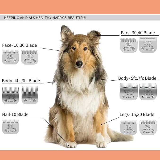 3 Pack 10# Detachable Pet Dog Grooming Ceramic Blades,Compatible with Andis,Oster A5,Wahl KM-10 Series,Size #10 Blade 1/16-Inch 1.5MM Cut Length
