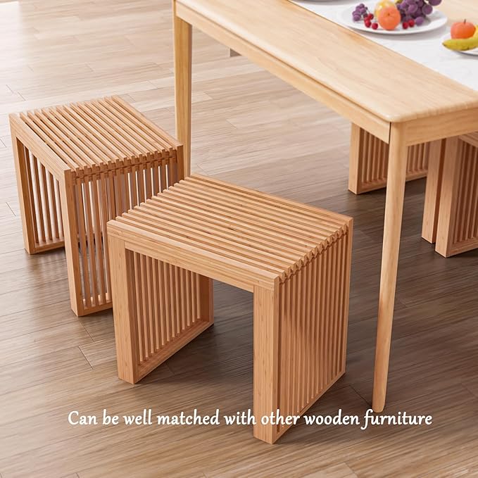Bamboo Dining Bench Indoor Small Bench Entryway Shoe Rack Bench,Outdoor Modern Wood Benches 17 Inch for Living Room Hallway Bedroom Bathroom Nature Small