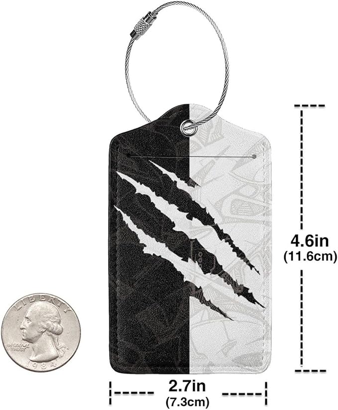 Black Against White Pattern Luggage Tags for Suitcases, Cool Scratches Bag Tags Private Name ID Labels for Travel Baggage Suitcase Lunch Box, Cruise Ships