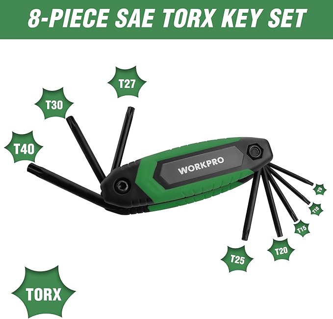 WORKPRO 25-Piece Folding Allen Wrench Set, SAE, Metric, Torx Hex Key Set Included, 3 Pack Portable Allen Key Set for Basic Home Repair and General Applications