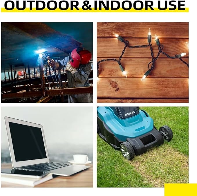 6 Ft Lighted Outdoor Extension Cord with 3 Electrical Power Outlets - 12/3 SJTW Heavy Duty Yellow Extension Cable with 3 Prong Grounded Plug for Safety, UL Listed