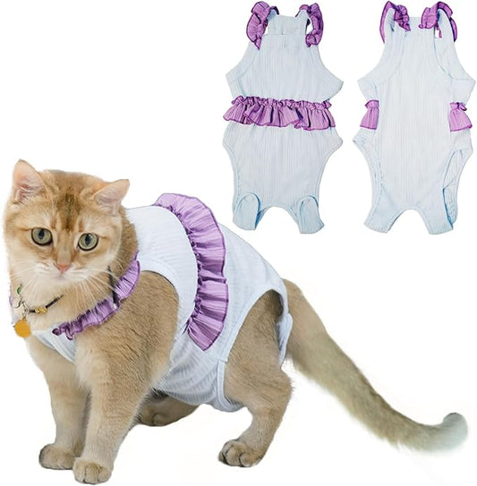 Cat Recovery Suit,Kitten Onesie After Surgery,E-Collar Alternative for Abdominal Wound and Skin Diseases,Soft Breathable Bodysuit After Spay（Blue-l）
