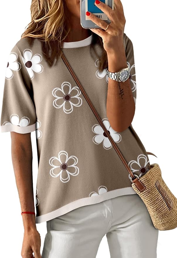 Dokotoo Womens Tops 2026 Casual Summer Crewneck Short Sleeve Striped Color Block Knit High Low Trendy Pullover Sweaters