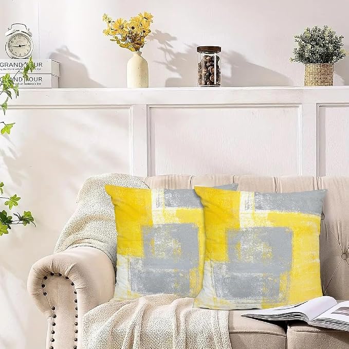 Throw Pillow Covers for Couch, 18x18 Inch, 2 Pack, Grey Yellow | Decorative Throw Pillow Covers Cushion Covers for Couch Bedroom Sofa Living Room