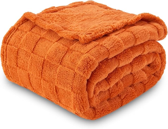 NEWCOSPLAY 3D Checkered Flannel Throw Blanket, Orange Checkered, 50"x70" | Super Soft Cute Lightweight Decorative Premium Silky Fleece Blanket for Couch Sofa Bed, Gift for Women Men, All Season Use