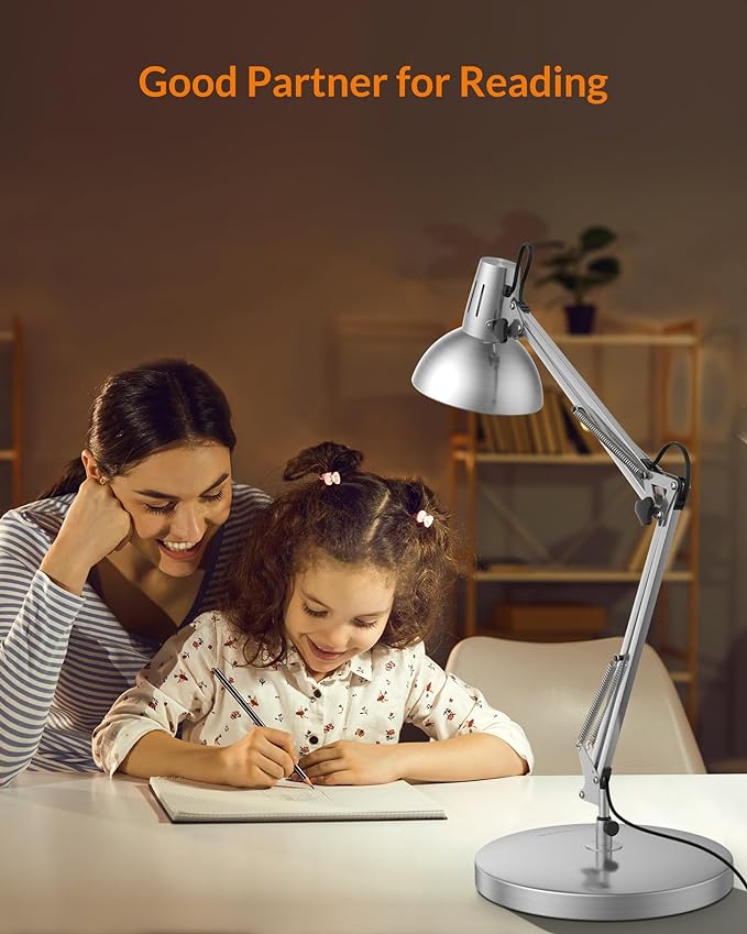 LEPOWER Metal Adjustable Desk Lamp with Clamp, Swing Arm for Home Office | Gooseneck, Architect Style, Eye-Caring Table Lamp, On/Off Switch, E26 Base, Reading for Dorm, Bedroom, Study, Back to School