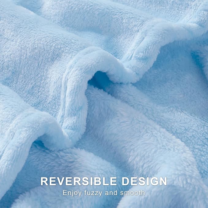 Hansleep Throw XL Light Blue Fleece Blanket, Soft Flannel Bed Blanket | Fuzzy Cozy Blanket 50x70 Inches, Multi-use for Bed, Sofa, Couch, Travel, Camping, All Season Warm Lightweight Cover