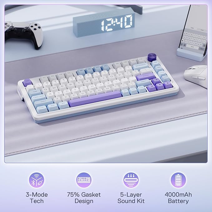 Redragon K673 PRO Wireless 81-Key RGB Gasket Gaming Keyboard, Scroll Knob | Multi-Function Control Wheel, 0-Delay Tri-Mode, Cushioned 5-Layer Noise Dampening for Creamy Thocky Sound, Compact 80% Size