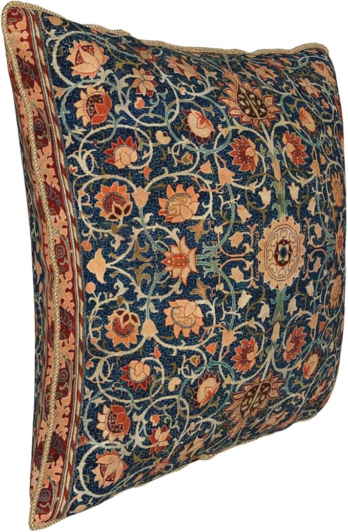 Floral Vintage Velvet Pillow Covers 20x20 In Orange Bohemian Tapestry Art Deco Throw Pillows for Couch Soft Durable Cushion Covers Pillowcase Antique Boho Flower Pillow Cases for Sofa Bed Living Room