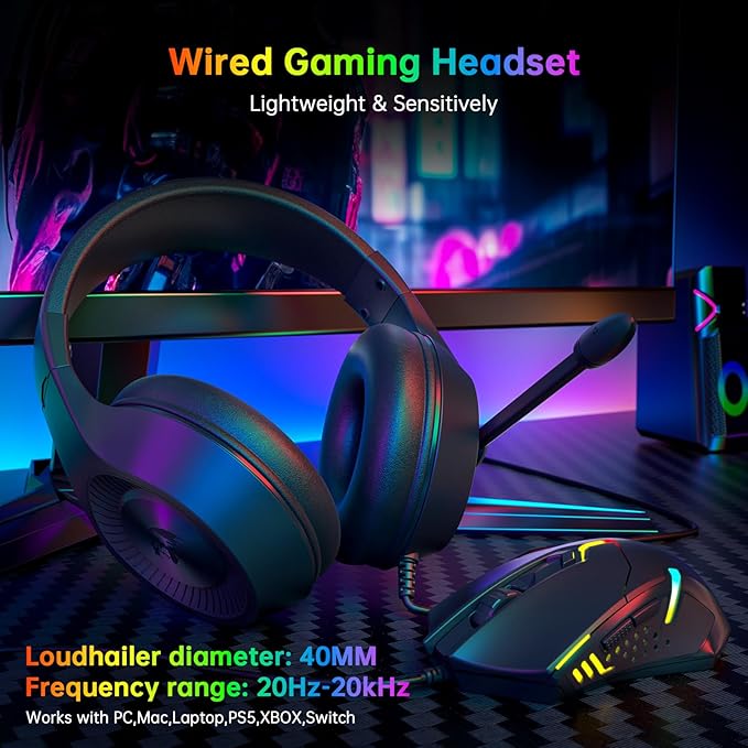 Redragon S101-3 Wired RGB Backlit Gaming Keyboard and Mouse Combo, Programmable Keyboard and Mouse (800-7200DPI), Gaming Headset Mouse Pad Combo All in 1 PC Gamer Bundle for Windows PC (Black)