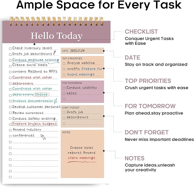 Taja To Do List Notepad, Undated Daily Planner for Work and Goal Setting | Purple, 52 Sheets, 9.8" x 6.5" , for Office, Home and school, Daily Task Planning, Notes and Everyday Organization
