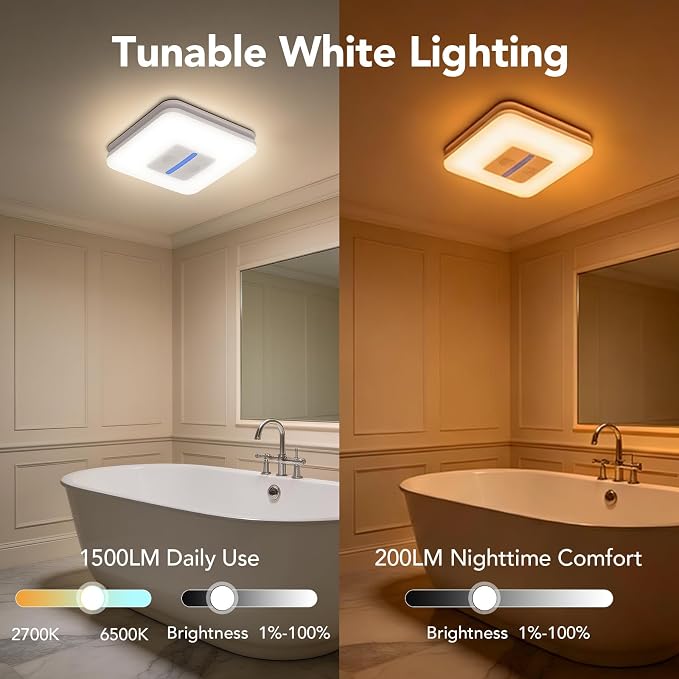 OREiN Matter Smart Bathroom Fan with Light ��� Humidity Sensor, 130���160 CFM Ventilation, Ultra-Quiet 1.0 Sone, Tunable White & Custom RGB, Dual Bluetooth Speakers, Compatible with Alexa & Google Home