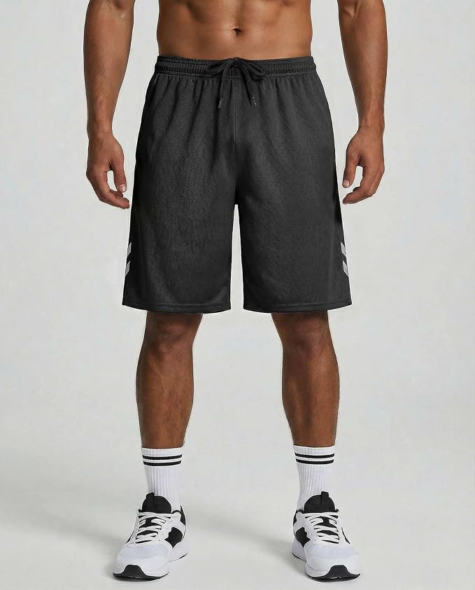 5 Pack Men's Mesh Shorts Athletic Basketball Sports Gym Workout Pockets | Cooling Moisture-Wicking, 9", Long, Quick-Dry, Breathable, Elastic Drawstring Waistband. Running, Exercise, Soccer, Training.