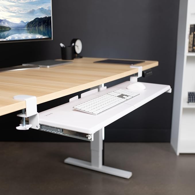 VIVO White Extra Large 34 x 11 in Under Desk Keyboard Tray, MOUNT-KB15EW | Keyboard Tray for Typing, Slide Out Platform, Extra Sturdy C-Clamp Mount System, Computer Drawer, Black Frame