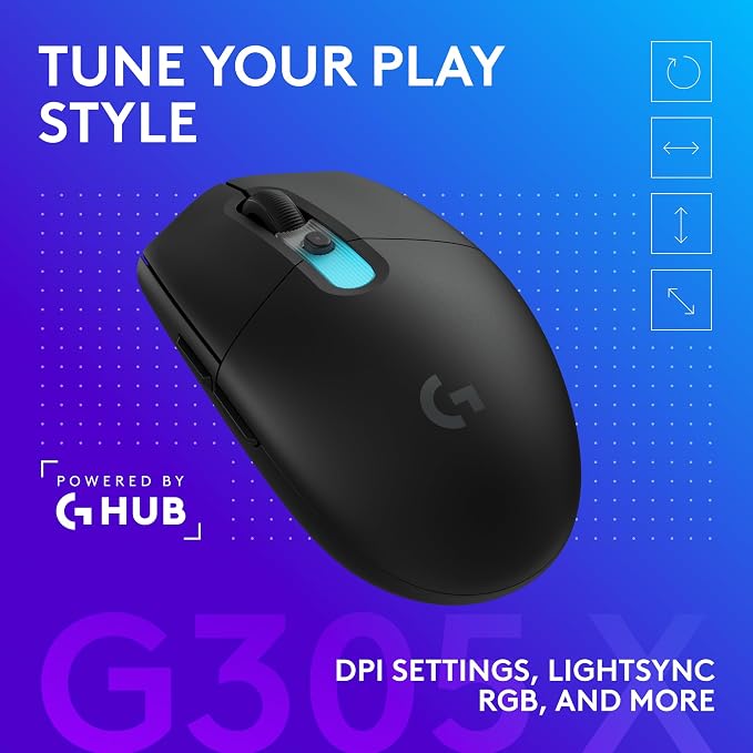 Logitech G305 X Superlight Wireless Gaming Mouse - Black | 59g Lightweight, 44K DPI, 678 IPS, Wireless 2.4 GHz/Bluetooth/USB-C, <170 hr Battery, 6 buttons, RGB, PC/Mac Compatible