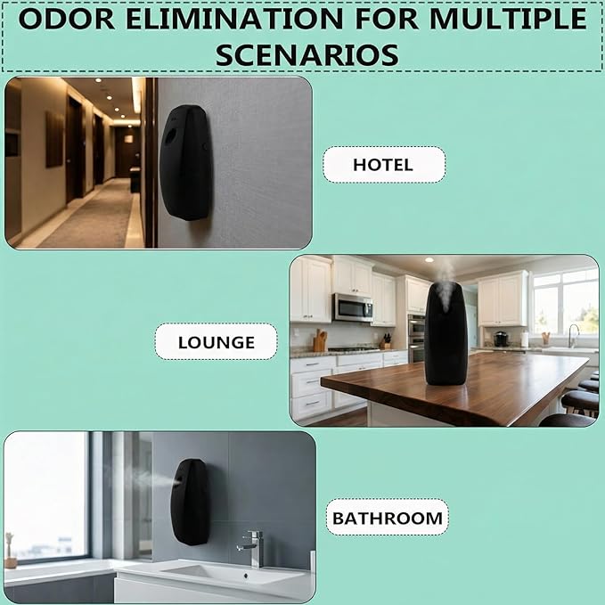 Automatic Air Freshener Dispenser – 2-Pack Wall Mounted Time Mist Spray for Home, Bathroom & Office – Battery Operated Scent Sprayer Compatible with Commercial Air Fresheners(Black)