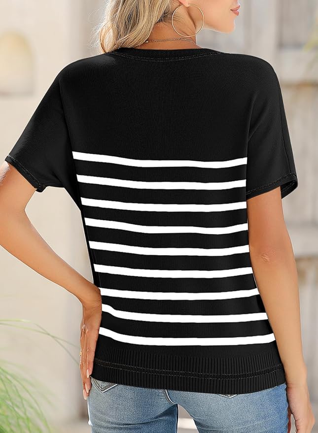 SHEWIN Womens Tops Trendy Short Sleeve Shirts Crewneck Lightweight Knit Sweater Top Business Casual Outfits