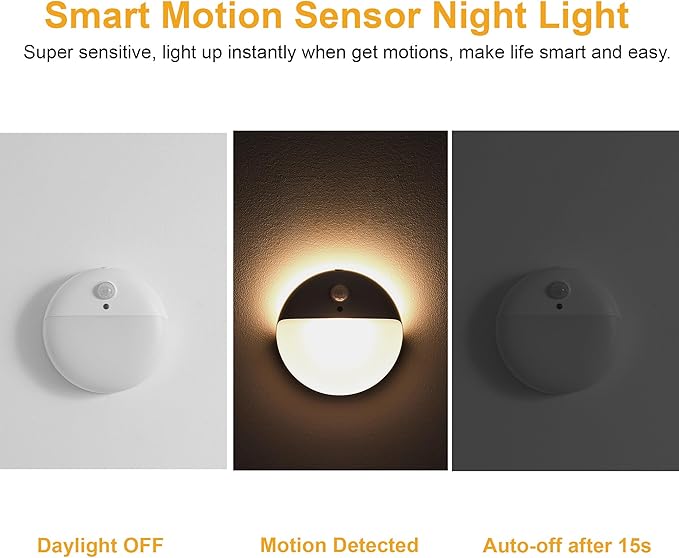 6 Pack Stair Lights Indoor, 2.6" Small Stick on Lights, Dimmable Motion Sensor Night Light, 3 Light Modes, Portable Battery Night Light for Corners, Cabinet, Toilet, Bedroom, Kids, Warm White