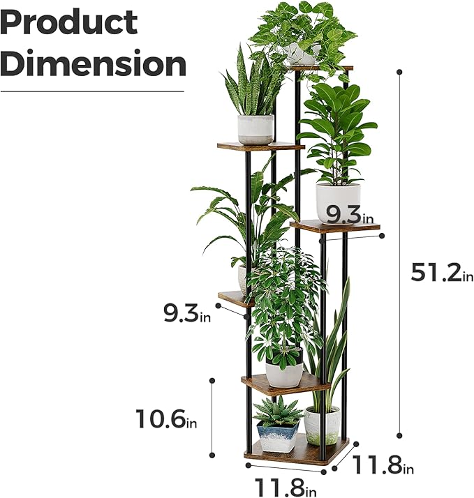 Bamworld Tall Plant Stand Indoor 6 Tier Plant Holder for Multiple Plants Corner Shelf Stand for Patio Garden Balcony Living Room Bedroom Brown
