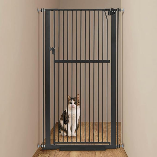 59" Extra Tall Pet Gate - Durable Metal Cat and Dog Gate With Double Safety Lock & Walk Thru Door for Indoor Stairs, Doorways, Hallways - Self Closing/Stay Open/Open Both Ways, Pressure Mounted