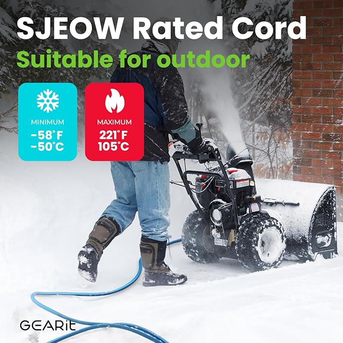 GEARit 100 Ft Extension Cords 12/3 Gauge Outdoor/Indoor Triple Outlet SJEOW 12 AWG 3 Prong Heavy Duty Power Cable 15A 125V 1875W for Lawn, Garden, Appliances Blue