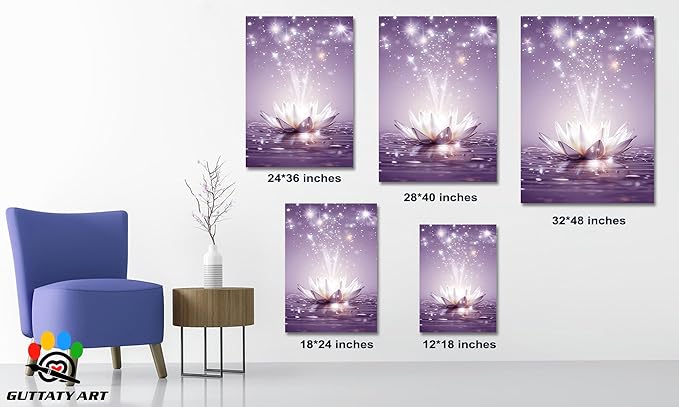 Zen Canvas Wall Art, White Lotus Flower Bloom in Water Picture, Zen Blue Flower Painting, Modern Framed Spiritual Home Artwork for Yoga Spa Meditation Spiritual Room Living Room Office 24x36 inch