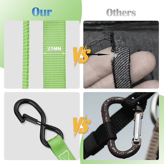 Ratchet Straps 4 Pack - 1,826 Lbs Break Strength 1 in x 15 Ft Medium Duty Ratchet Tie Down Straps with S Hooks Set for Truck, Cargo Van, Trailer, Motorcycle (Green)