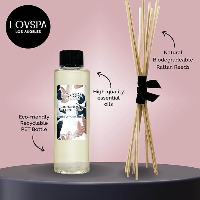 LOVSPA Cinnamon & Clove Buds Diffuser Oil - Fall Essential Oils for Diffuser Refill & Air Freshener Room Spray - Long-Lasting & Natural Home Fragrance, Scented Oil for Diffusers, USA Made, 4oz