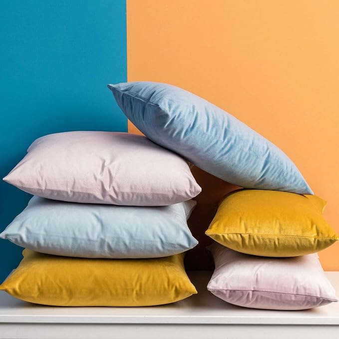 JUSPURBET Powder Blue Velvet Throw Pillow Covers 26x26 inch Set of 2 for Living Room Couch Sofa Bedroom Decorative Square Solid Soft Cushion Cases with Invisible Zipper