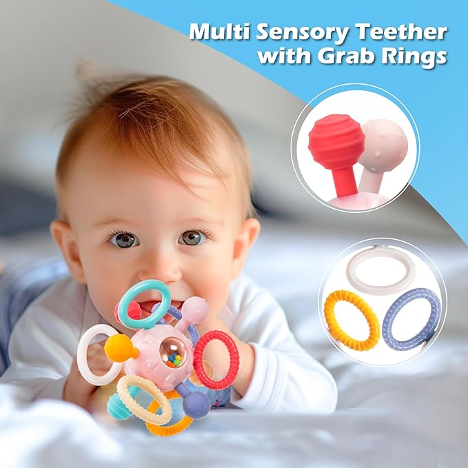 Montessori Teething Toys for Babies 0-6 6-12 Months, Baby Teether Sensory Toys for 0 3 6 9 12 18 Months, Newborn Infant Learning Toys for 1 2 Year Old Boys Girls