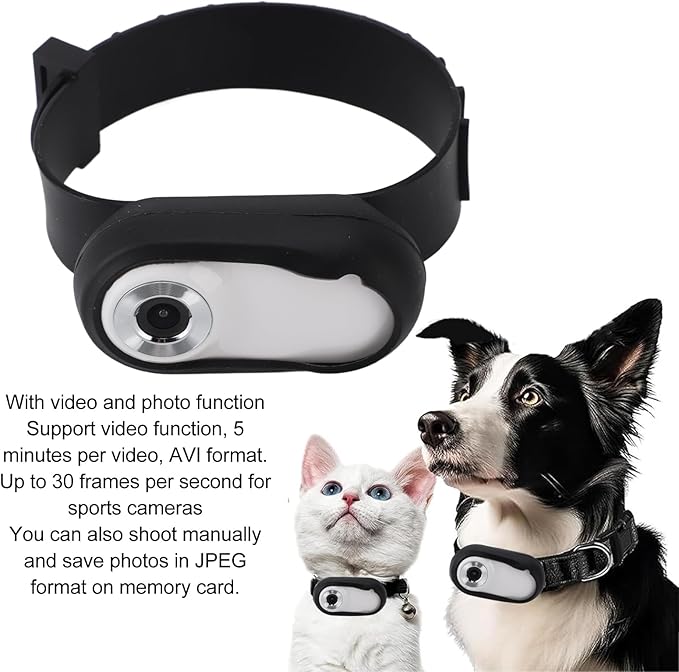Cat Camera Collar - 170° Wide Angle Pet Dog Collar Camera with 0.96 Inch LCD Screen, Multi Fuctional Pet Cat for Video Records, White