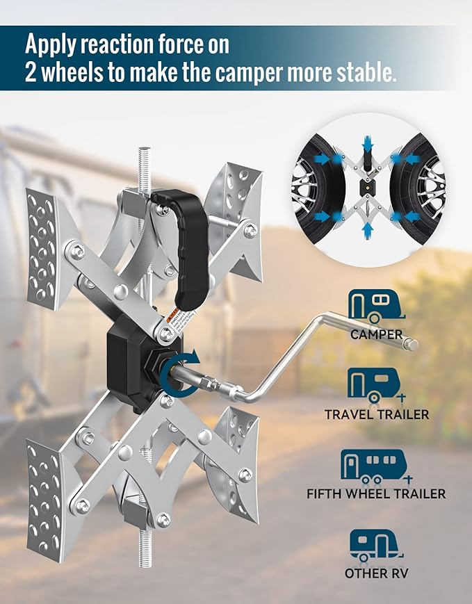 Heavy Duty X-Shaped RV Wheel Chocks, Wheel Chocks for RV Trailer Trailers & Trucks, Anti-Rust Coating X Chocks for RV 2 pack, RV Wheel Stabilizer Fits Tires 3” to 11” (Drill Adjustable Option)