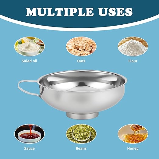 Enfete Stainless Steel Wide-mouthed Kitchen Funnel, 2 Sets with Filter, Suitable for Wide-mouthed and Regular-Sized Cans, Ideal for Transferring Liquids and Solids, Oils, Beans and Jams