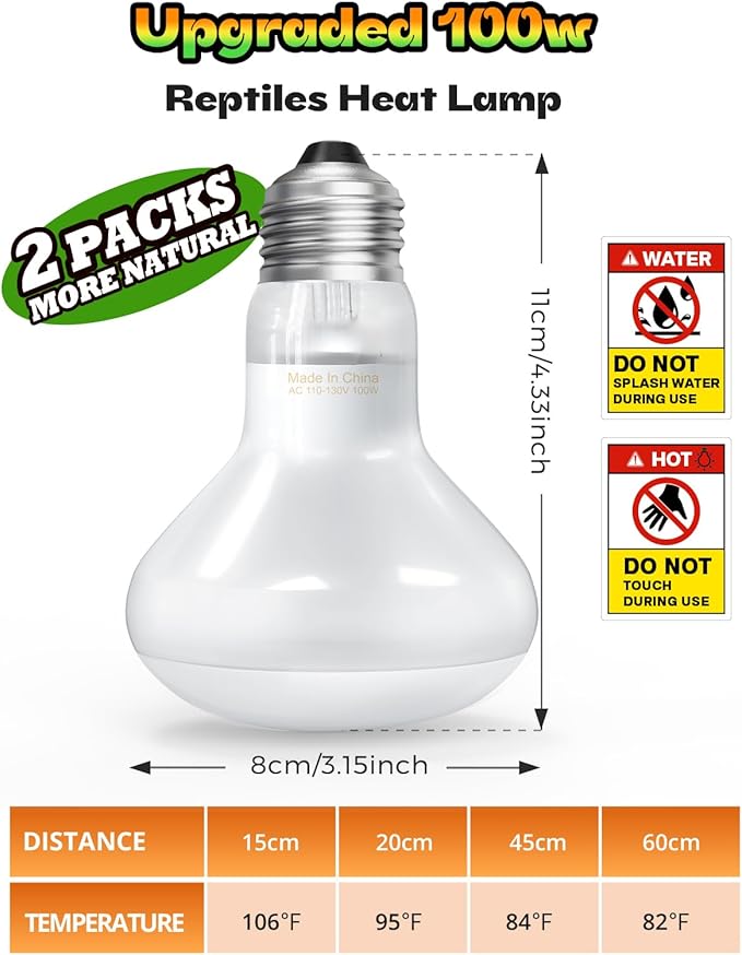 Reptile Heat Lamp, 2 Pack 75W Heat Lamp Bulbs for Reptiles, Amphibians Basking Heat Lamp Bulbs, UVA Daylight Basking Light for Reptiles, Bearded Dragon, Lizard, Turtle, Chicken