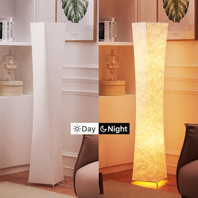 chiphy Floor Lamp, Dimmable 61" Tall Standing Lamp, 3 Levels Adjustable Brightness 12Wx2 LED Bulbs, Column Floor Light w/White Fabric Shade, Home Decor for Living Room, Bedroom, Kids Room