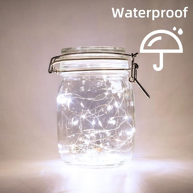 LAMPHOME 6 Pack Fairy Lights Battery Operated String Lights 6.6ft 20 Led Mason Jar Lights Waterproof Silver Wire Light Fireflies DIY Party Wedding Christmas Decoration(6 Pack,White)