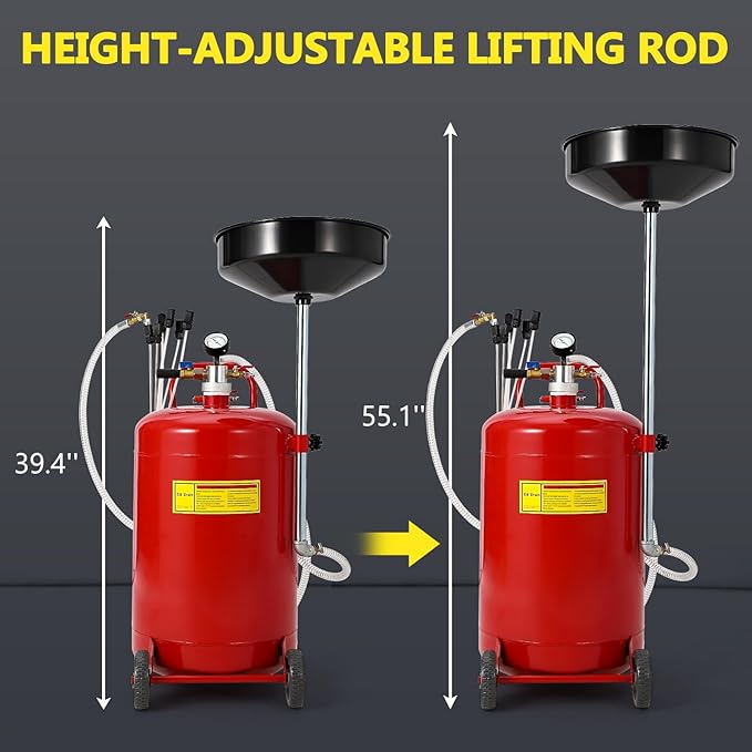 20 Gallon Waste Oil Drain Tank, Oil Drain Extractor, Pneumatic Drainer for Automotive Fluids, Portable Waste Oil Container with Air Operation (20 Gallon-Red-Large)