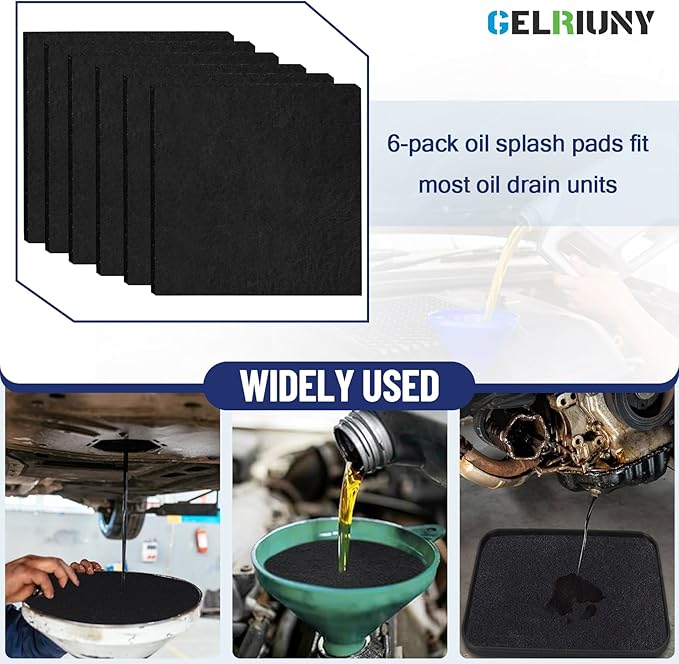 6 Pack 22" Oil Drain Splash Pad, Square Oil Change Mat, Oil Splash Pad for Car Oil Changes & Transmission Drain, Heat-Resistant & Reusable, Ideal for Mechanics & Auto Technicians, Black