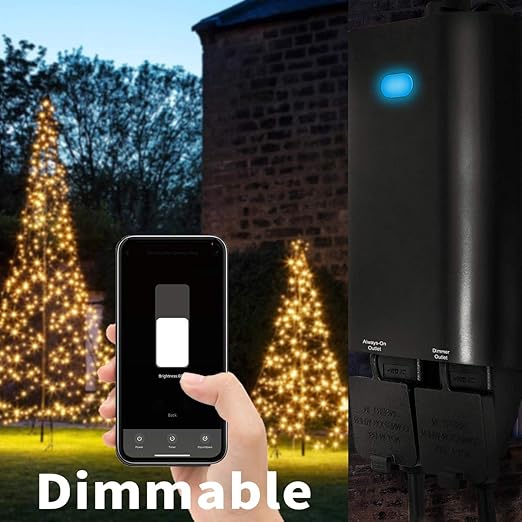 Outdoor Smart Dimmer Plug WiFi Light Outlet Compatible with Alexa and Google Home, Max 15 Amp, IP65 Waterproof for Dimmable Lights (WF96D)