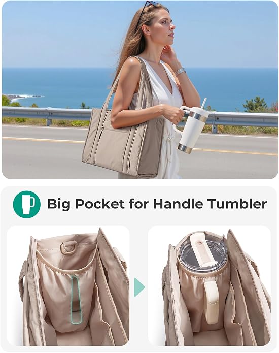 BAGSMART Boxy Tote Bag for Women, Crossbody Work Bag with Zipper | 3 Sizes Small Mini Tote Bag, Inner Tumbler Pocket Crush Bow Should Bag for Travel Work College