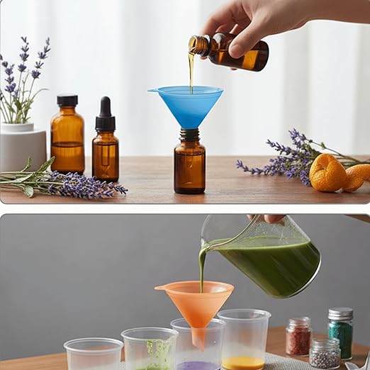 Plastic Funnel Set of 5 | Multi-Size & Multi-Color Mini Funnels for Bottles, Essential Oils, Spices, Powders, Automotive Fluids | BPA-Free Food Grade Plastic