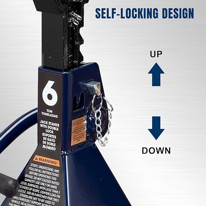 TCE 6 Ton (12,000 LBs) Capacity Double Locking Steel Jack Stands, 2 Pack, Blue, AT46002AU