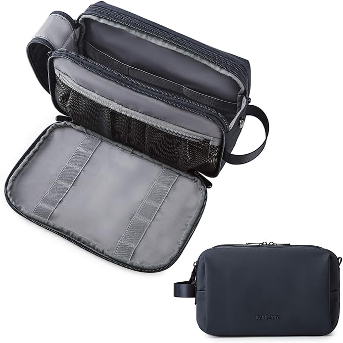 BAGSMART Toiletry Bag for Men, Travel Toiletry Organizer Dopp Kit Water-resistant Shaving Bag for Toiletries Accessories, Door Room Essentials,Navy Blue-medium