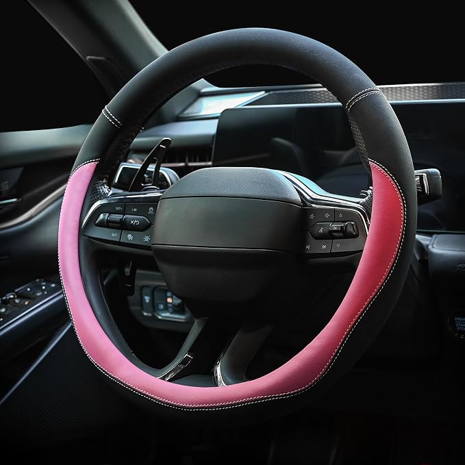 Valleycomfy Microfiber Leather Steering Wheel Cover Universal 15 inch(Pink)
