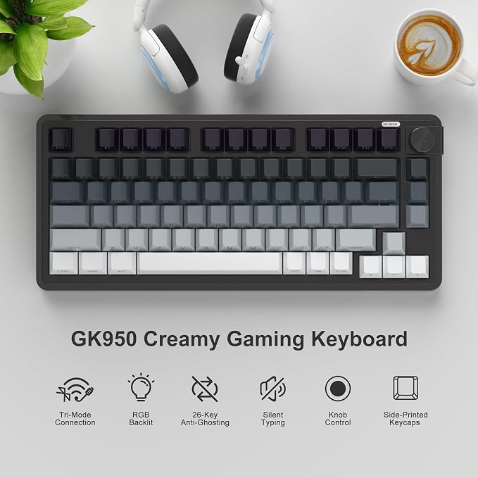 MageGee Wireless Gaming Keyboard 81 Keys RGB Backlit Tri-Mode Bluetooth 2.4G USB-C Rechargeable Mechanical Feel Keyboard 4000mAh Battery Knob Control 26-Key Anti-Ghosting for PC Mac Windows – GK950