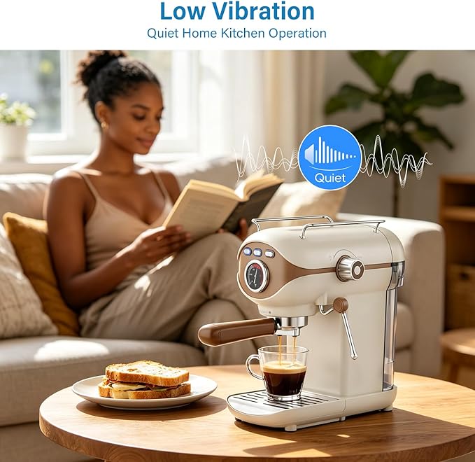 XIXUBX Espresso Machine, Compact Espresso Maker with Milk Frother | 20-Bar Pump, PID Control, Low Vibration Coffee Maker, for Small Kitchen, Home, Brews Latte, Cappuccino